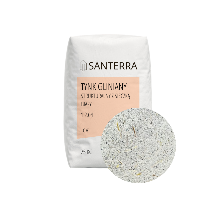 Santerra - Tynk gliniany strukturalny biały z sieczka słomianą 25kg